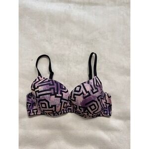 Victoria's Secret PINK Lightly Lined Plunge Bra 36C Geometric Purple Pink Black